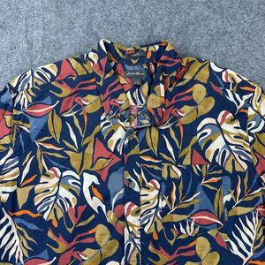 Eddie Bauer Shirt Mens XL Blue Classic Fit Hawaiian Aloha Cotton Short Sleeve